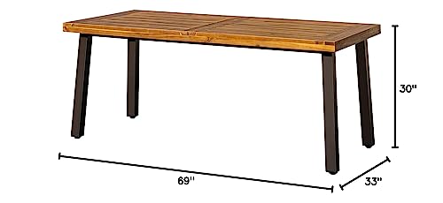 Devoko Home Acacia Wood Dining Table 6-Person Indoor Outdoor Table with Iron Legs, Sandblast Finish, Natural Stained, Rustic Metal, 69 * 33 * 30 inch (Walnut Brown)