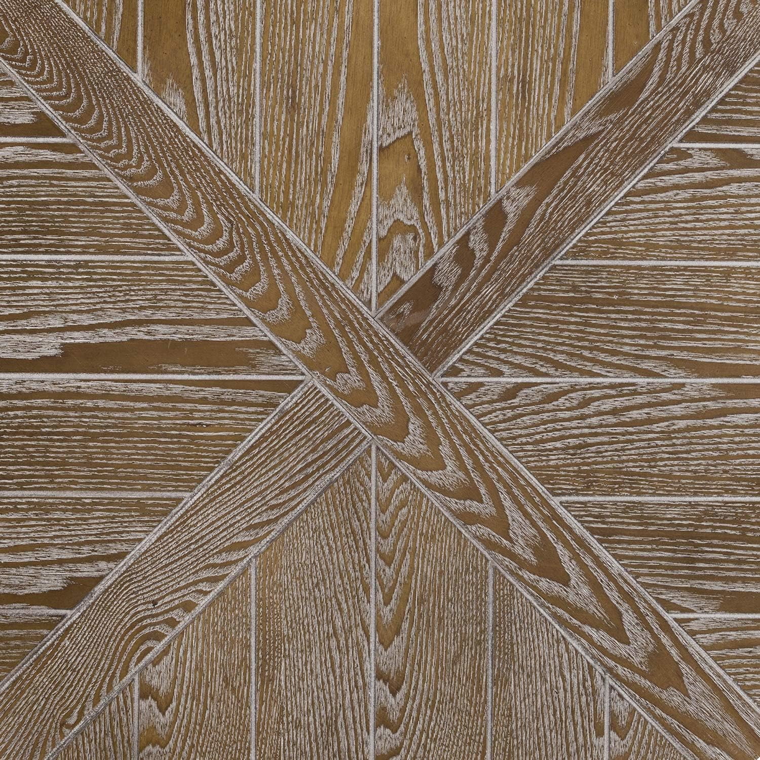 Konya Urban Industrial Round Coffee Table, White-Limed Burnt Oak/Distressed Gray