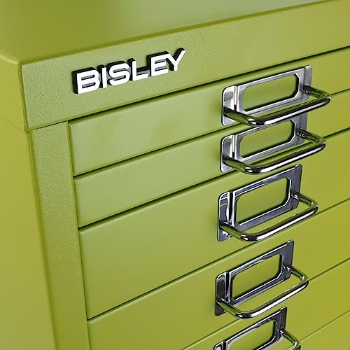 Bisley 10-Drawer Steel MultiDrawer Cabinet - Black, Chrome Pull Handles with Label Holders, Powder-Coated Steel, Removable Drawers, Fits Under Most Desks, Labels Included