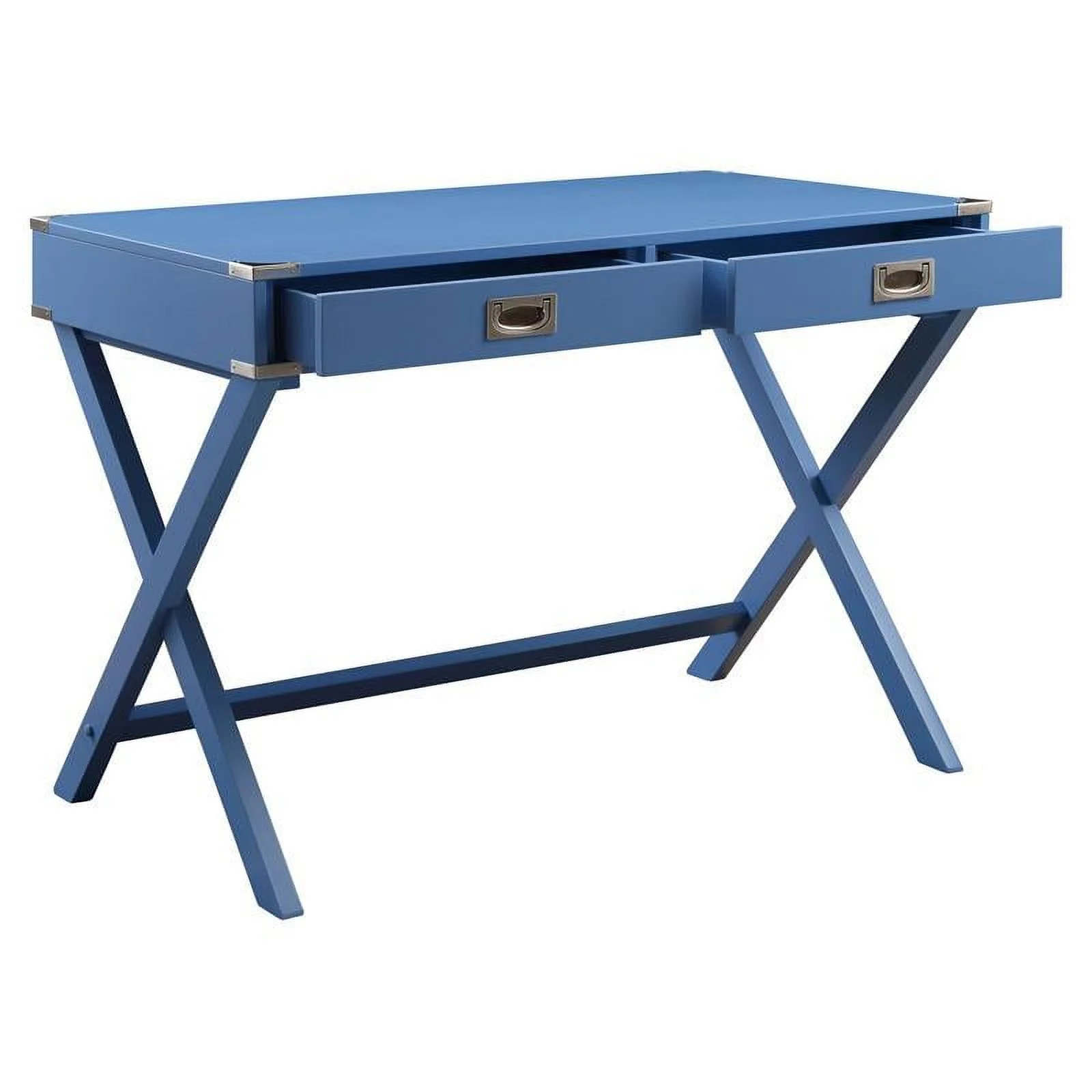 UrbanPro Wooden Rectangular 2-Drawer Writing Desk with X-Shaped Base in Blue