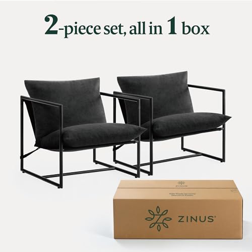 ZINUS Aidan Sling Accent Chair, Metal Framed Armchair with Shredded Foam Cushioning, Black