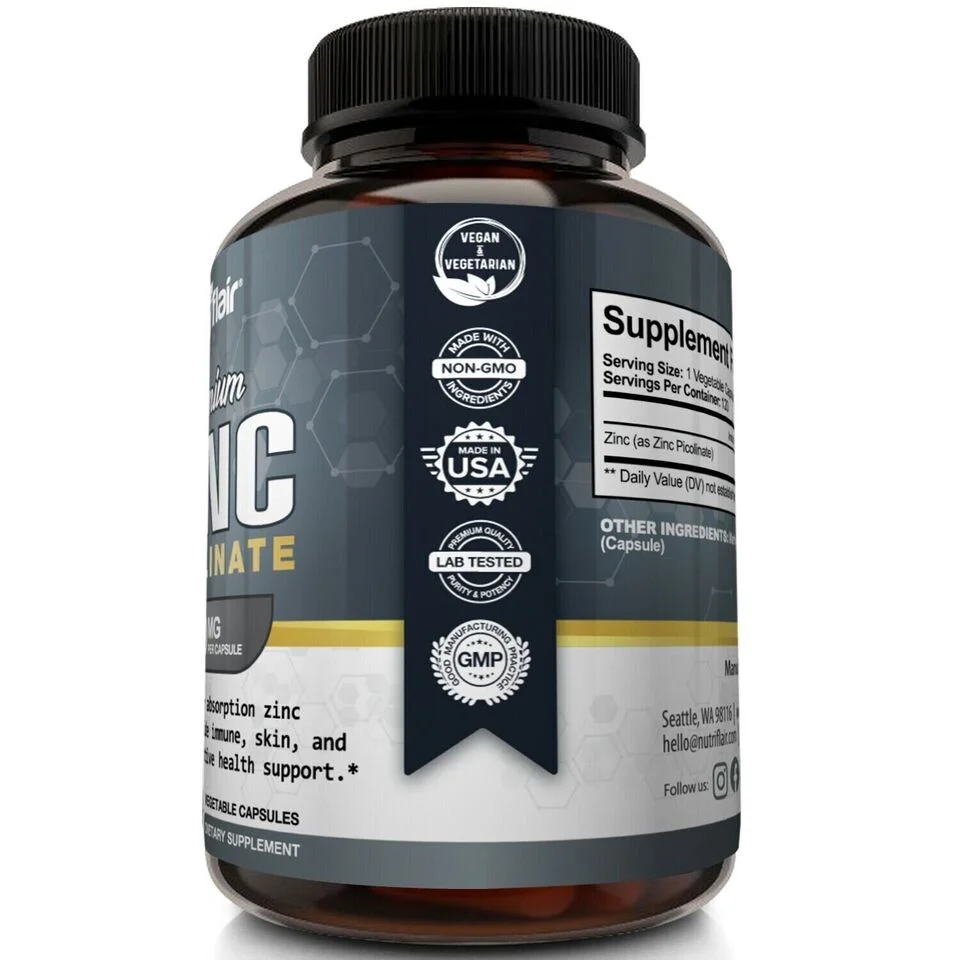 NutriFlair Zinc Picolinate 50mg, 120 Capsules - Immune System Booster & Support