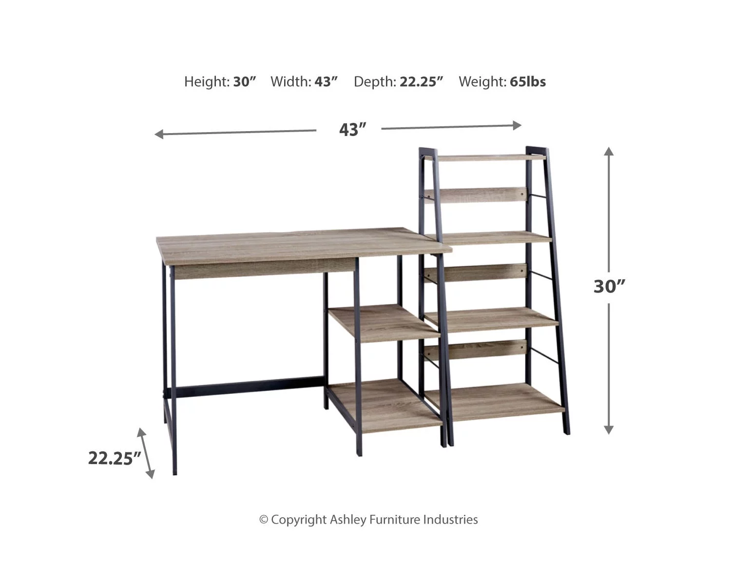 Signature Design by Ashley Casual Soho Home Office Desk and Shelf  Light Brown/Gunmetal