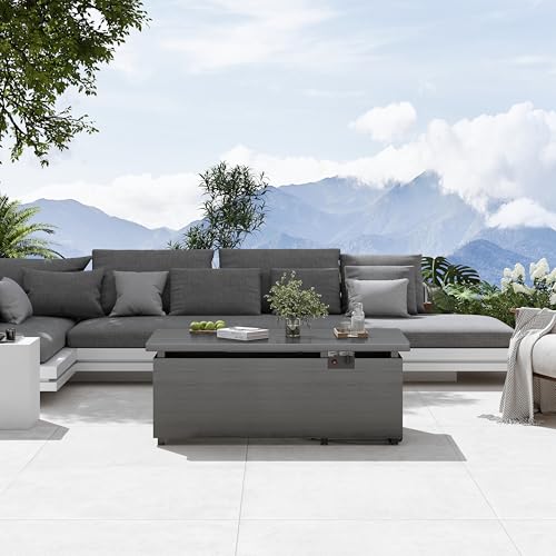 Sundale Outdoor 51 Inch Outdoor Fire Pit Table, 50,000 BTU Rectangle Propane Fire Pit with Glass Wind Guard, Rain Cover, Removable Lid, Matching with Outdoor Furniture Sets, CSA Certified, Gray