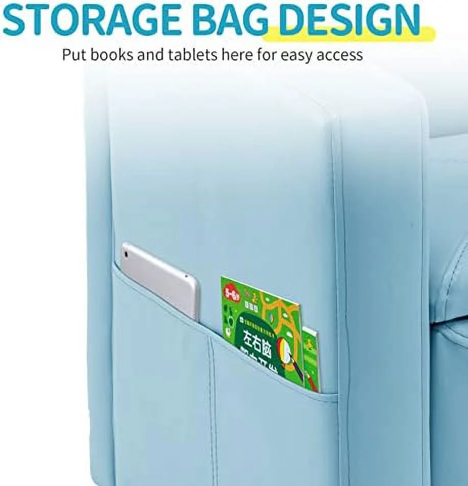 HJZBNONE \u2013Kids Sofa  2-in-1 Double Set Sofa Convert to Table & 2 Chairs  Toddler Lounge with Leather Surface  Children Boys Girls Couch Armrest Chair with  Box (ZKL-111K-Light Bl