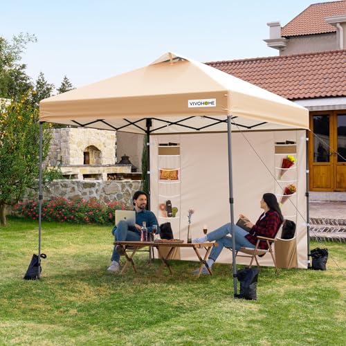 VIVOHOME 10x10ft Pop Up Canopy Tent One Push Setup Outdoor Portable Shelter Tent Heavy Duty with Wheel Carry Bag and 4 Sandbags, White