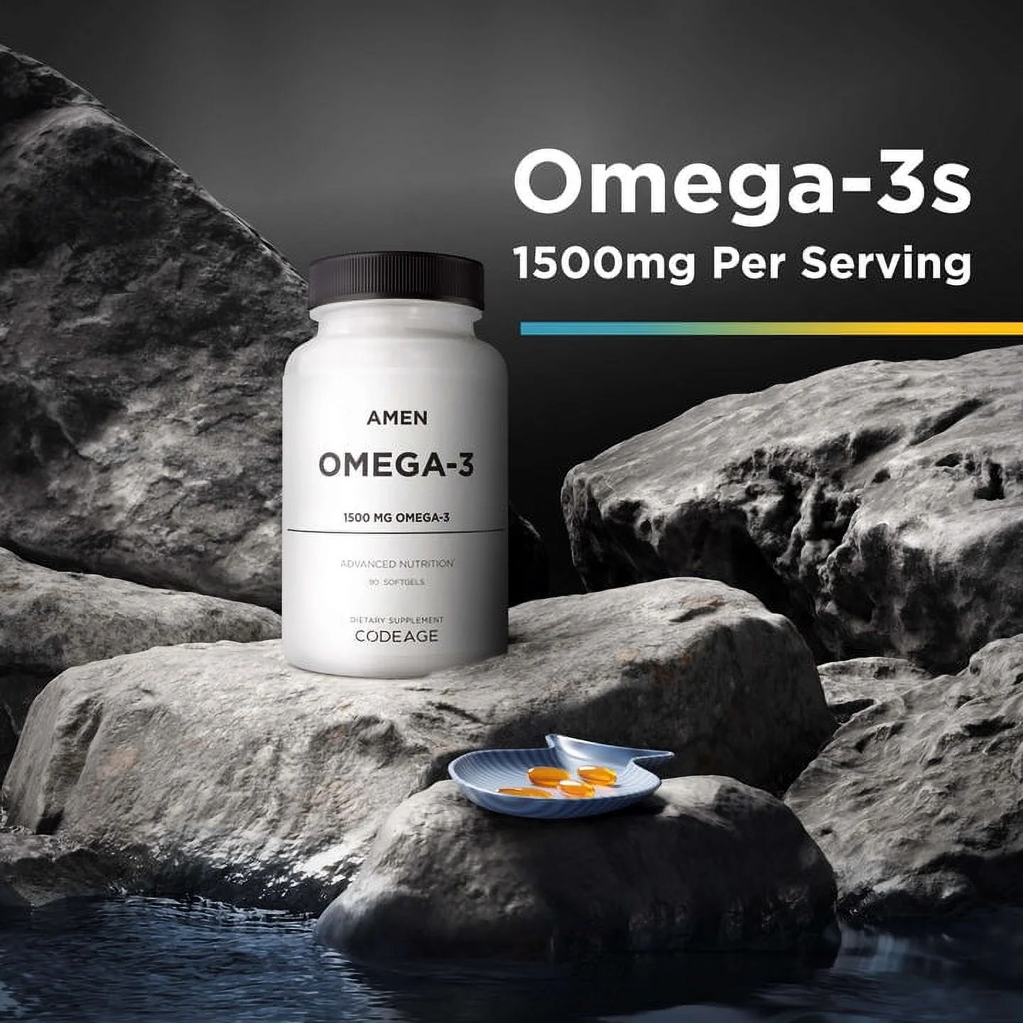 Amen Omega-3 Supplement, EPA DHA Fatty Acids Fish Oil Capsules, Brain Health, Cognition, 90 Softgels