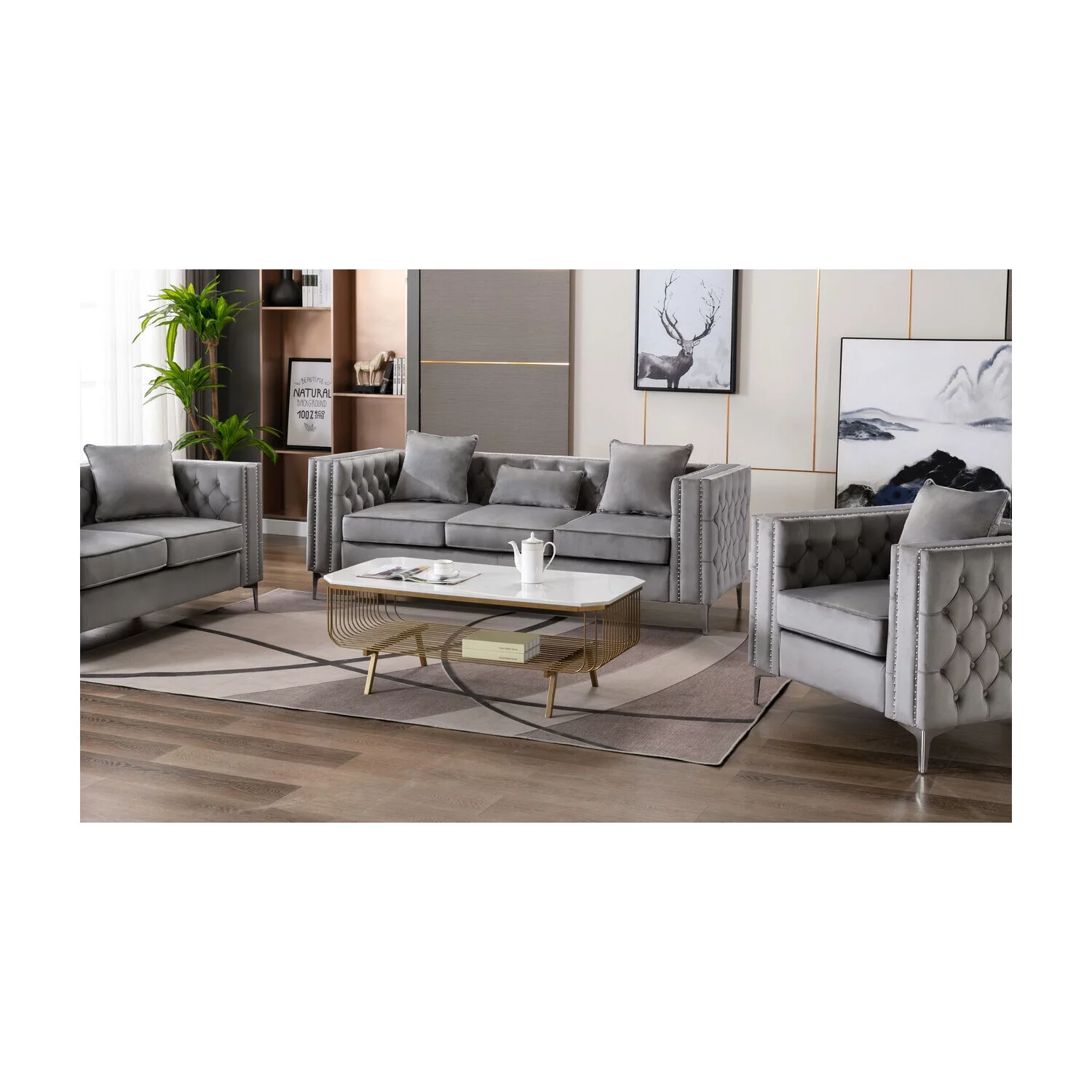 Maykoosh Victorian Elegance Gray Velvet Sofa