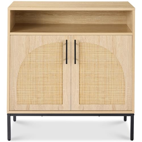 Best Choice Products 2-Door Rattan Storage Cabinet, Accent Furniture, Multifunctional Cupboard for Living Room, Hallway, Kitchen, Sideboard, Buffet Table w/Non-Scratch Foot Pads - Natural