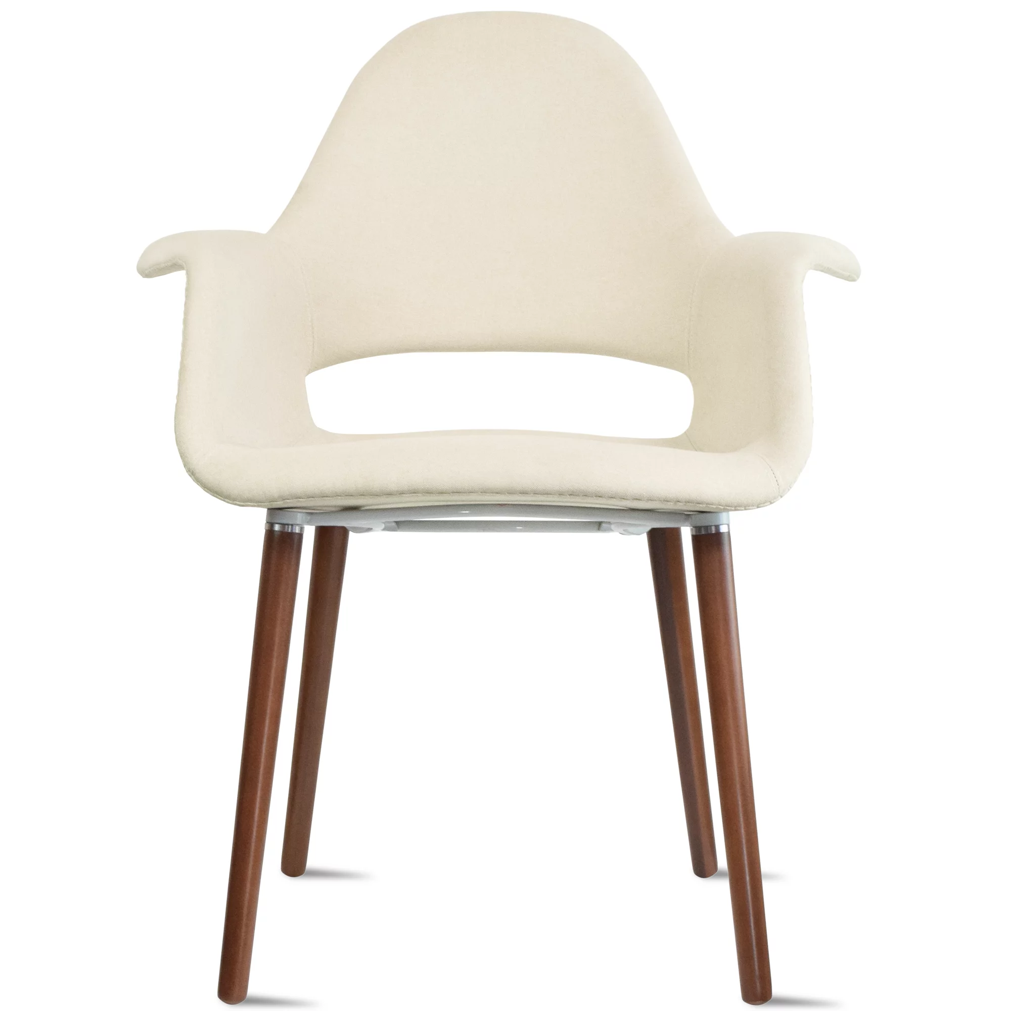 Homelala Mid Century Modern Upholstered Fabric Organic Accent Living Room Dining Arm Chair with Dark Natural Wooden Legs, Off White Cream Beige