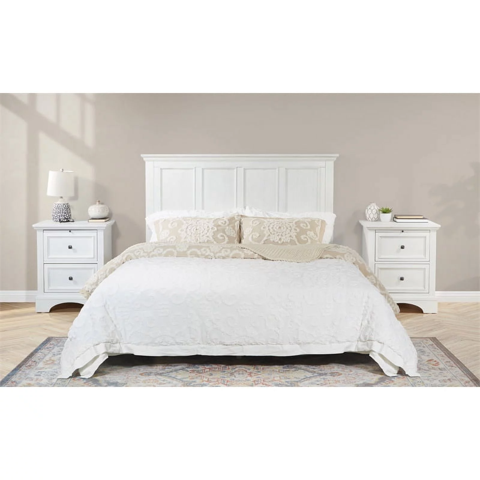 Farmhouse Basics Bed Queen 3pc. Bedroom Set in Rustic White Engineered Wood