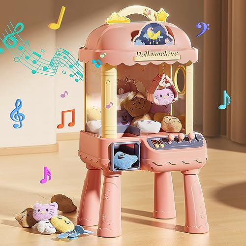 Mostop Claw Machine for Kids, Mini Vending Machines with Light & Sound, Candy Grabber Prize Dispenser Toys for Girls,Electronic Arcade Claw Game Machine for Party Birthday with 20 Plush Toys