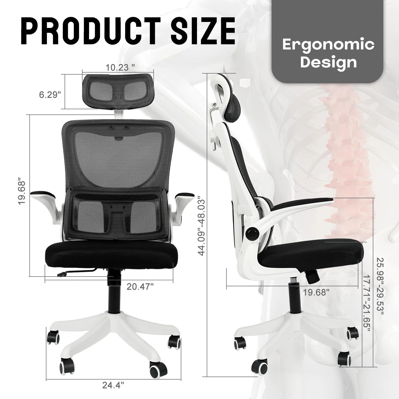 Confote White Mesh Premium Ergonomic Office Chair Computer Chair Adjustable Headrest Dynamic Lumbar Support Executive Rolling Swivel Chair