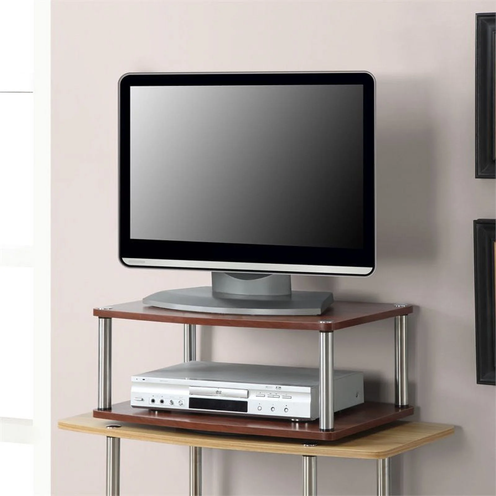 Pemberly Row Mid-Century Two Tier TV Swivel in Cherry Wood Finish