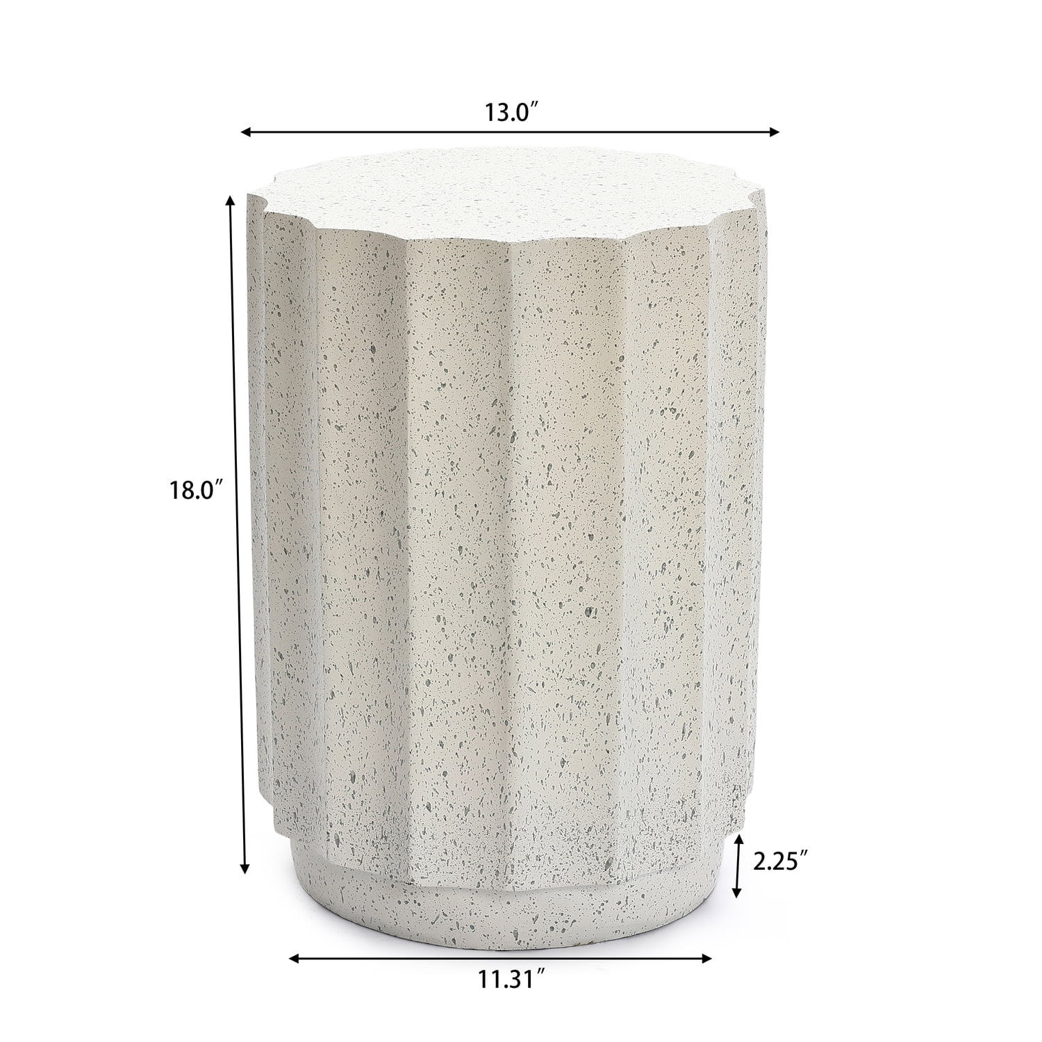 LuxenHome Off White with Gray Cement Fluted Round Indoor Outdoor Side Table