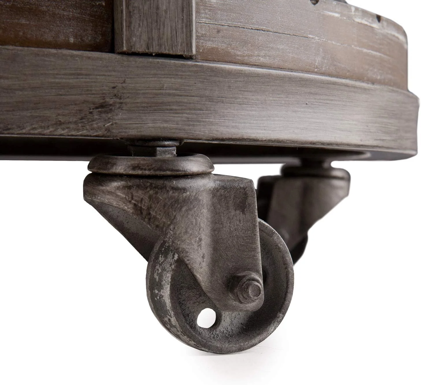 Konya Urban Industrial Round Coffee Table, White-Limed Burnt Oak/Distressed Gray