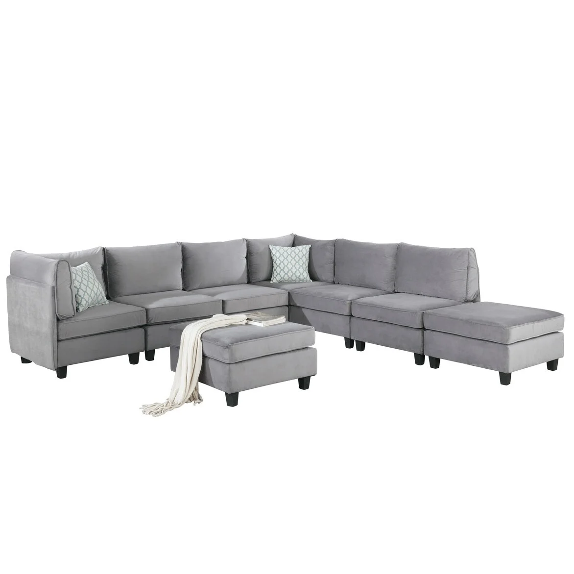 BESTCOSTY Gray Velvet 8Pc Modular Sectional Sofa
