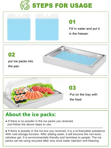 Ice Food Serving Display Tray with Clear Roll Top Cover Buffet Cold Serving Cooler Platter w/ 2 Ice Packs Cooling Food Dishes Display Plate Case with Lid for Seafood Fruit Party Buffet Tray