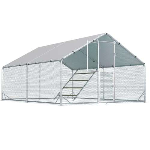 Large Chicken Coop,Metal Chicken Run for Yard with Feeding Door,Walk-in Chicken Pen for 10-20 Chickens,Outdoor Poultry Cage with Anti-UV Cover,Rabbit Duck House