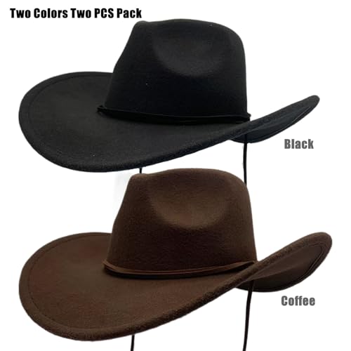 Women Men Classic Felt Wide Brim Western Cowboy Cowgirl Hat with Belt Buckle