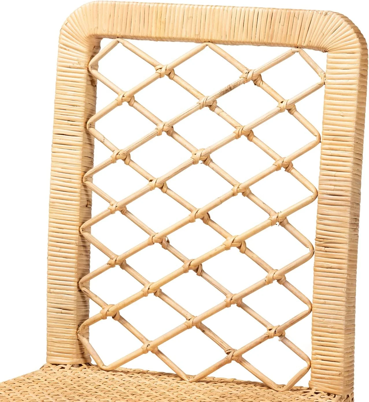 Moscow Modern Bohemian Natural Brown Rattan And Walnut Brown Finished Wood Counter Stool