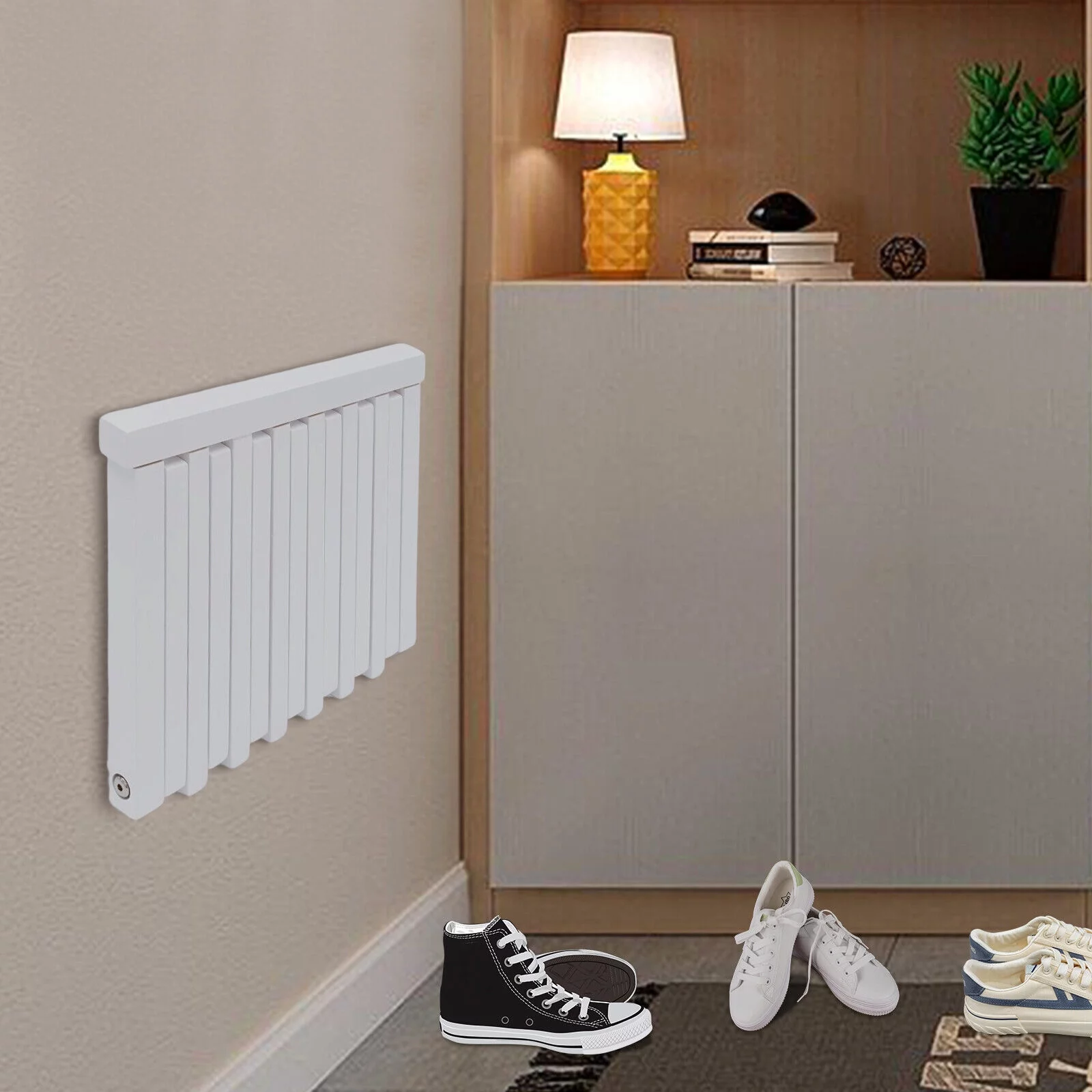 Oukaning Wall Mounted Folding Stool Chair Rubber Wood White Shower Seat Bench Load-bearing Capacity 220LBS 16x13.4in