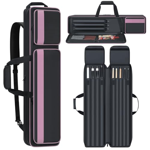Pool Cue Case 4x5, Pool Cue Carrying Case Soft Padded Billiard Stick Bag with Multi-pocket for 4 Butts and 5 Shafts, Pool Stick Case Cue Bag with Backpack-straps for Pool Cues and Accessories