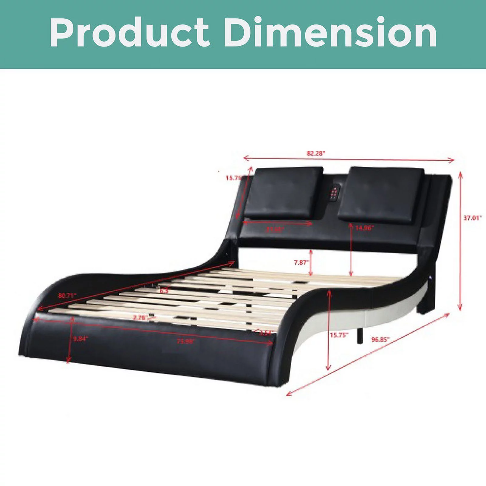 Curve Design platform bed Black led bed MDF fabric bed frame