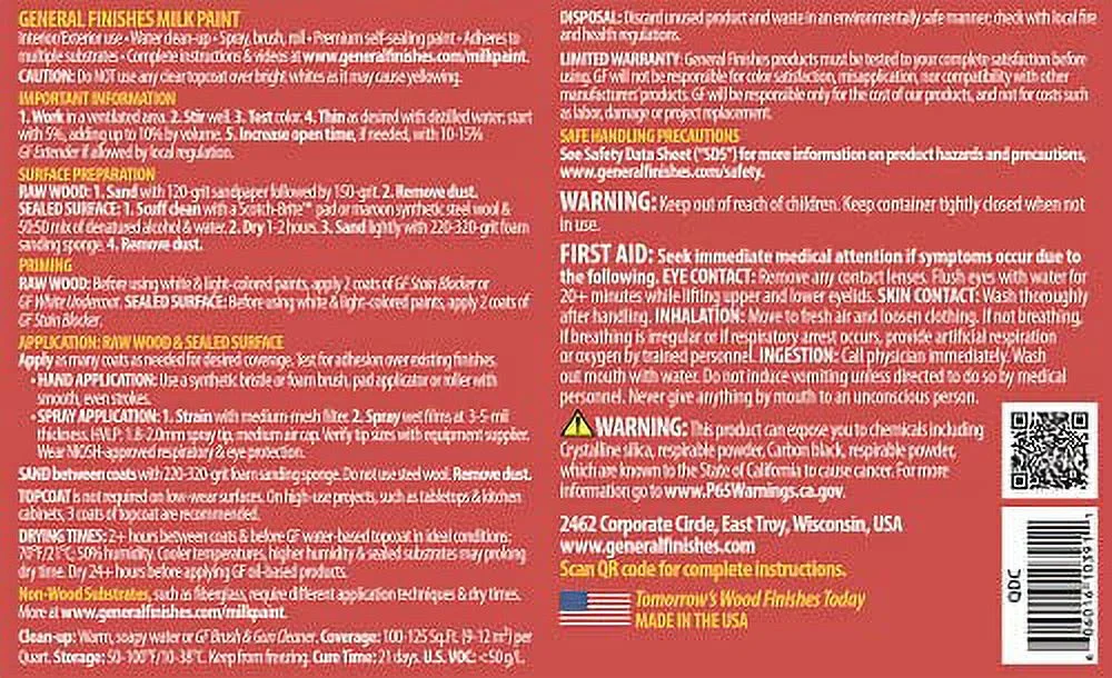 General Finishes Water Based Milk Paint, 1 Pint, Dark Chocolate