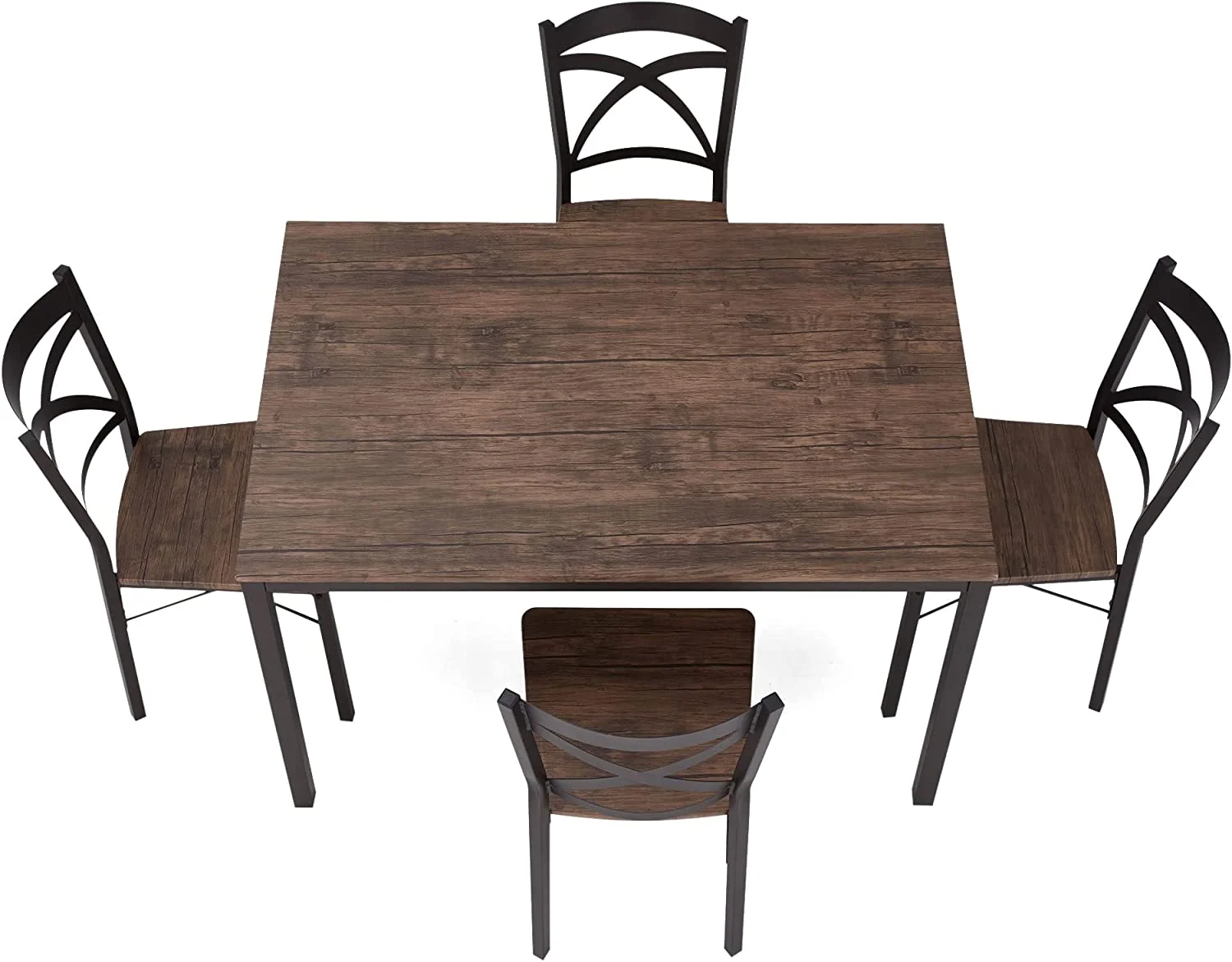 Perfect 5 Piece Industrial Style Stainless Metal Frame Kitchen Dining Room Table and Chairs Furniture Set for Family of 4  Brown/Black