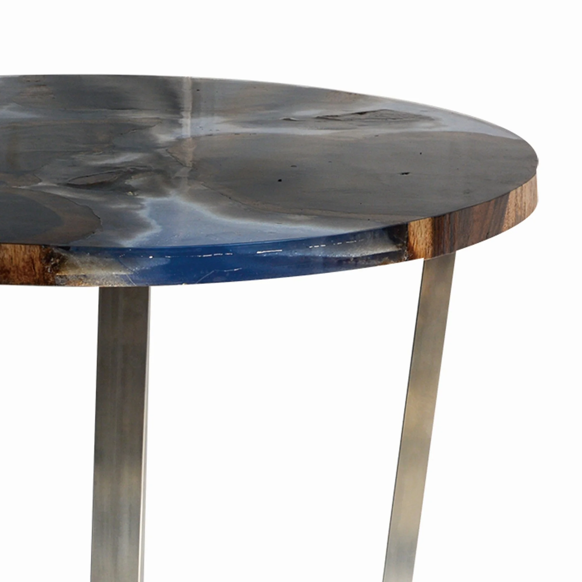 59 Inch Modern Dining Table, Resin Finished Rosewood, Black, Silver