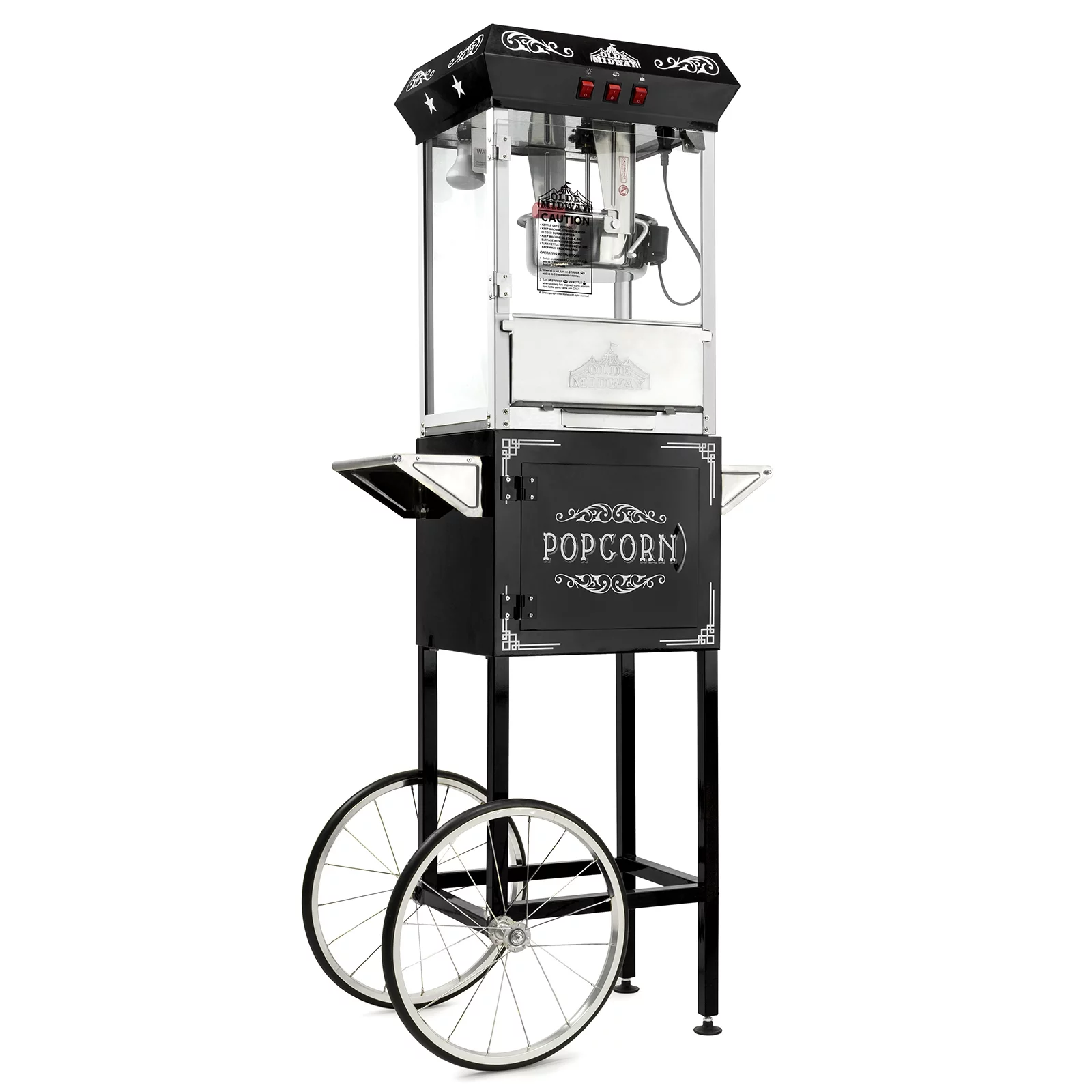 Olde Midway Vintage-Style Popcorn Machine Popper with Cart and 8 Ounce Kettle, Black