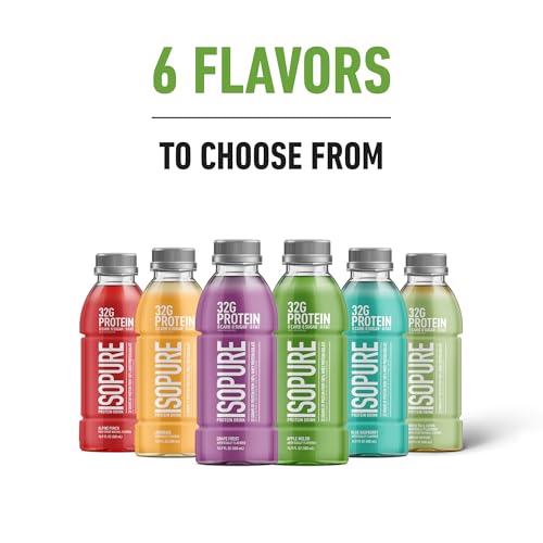 Isopure Zero Carb 32g Clear Protein Ready-to-Drink, Whey Protein Isolate, Blue Raspberry, 12 Pack (Packaging May Vary)