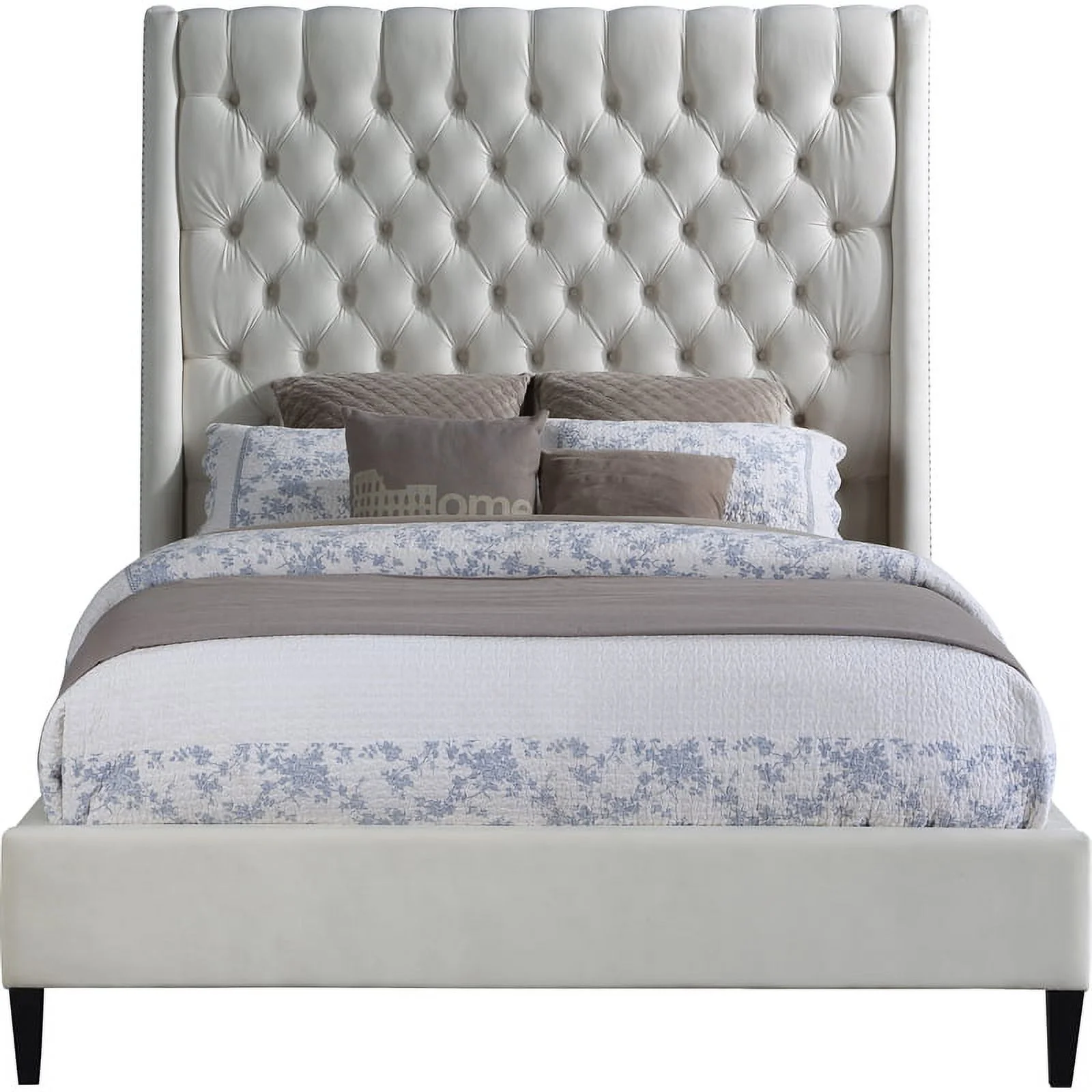 Meridian Furniture Fritz Cream Velvet Queen Bed
