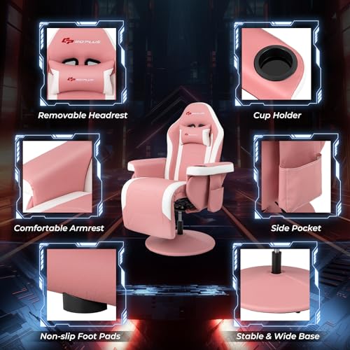 Gaming Recliner Adjustable Massage Gaming Chair with Cup Holder Footrest Ergonomic Single Sofa Living Room Home Theater Seating with Side Pouch, Blue