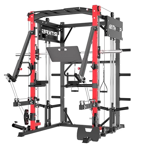 Smith Machine with Jammer Arms & Leg Press with Adjustable Dual Pulley Ratio (1:1 & 2:1), PMAX-4750 All-in-One Commercial & Home Gym Equipment, Heavy-Duty Steel Frame by RitKeep
