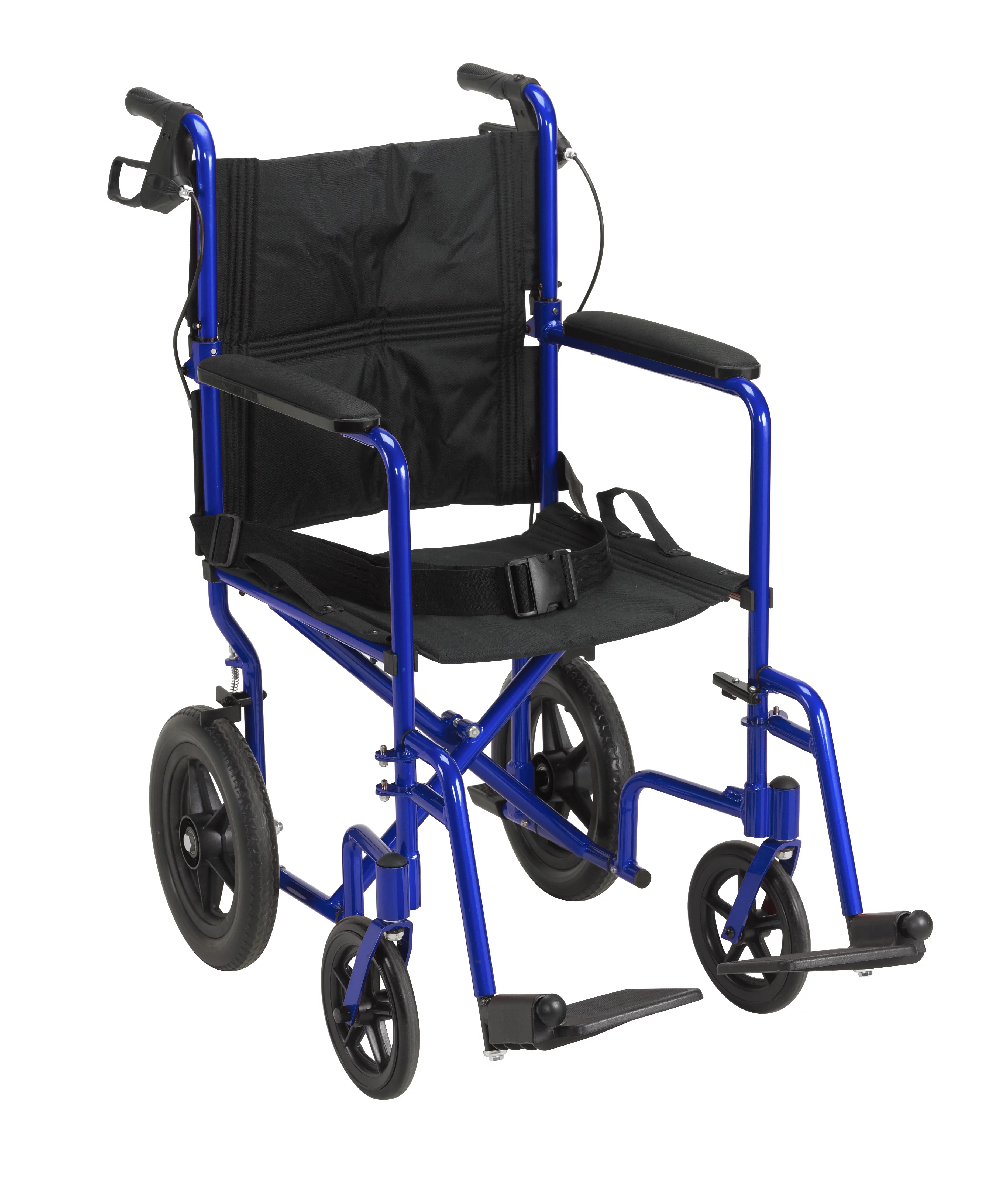 Drive Medical Lightweight Expedition Transport Wheelchair with Hand Brakes, Blue, 19