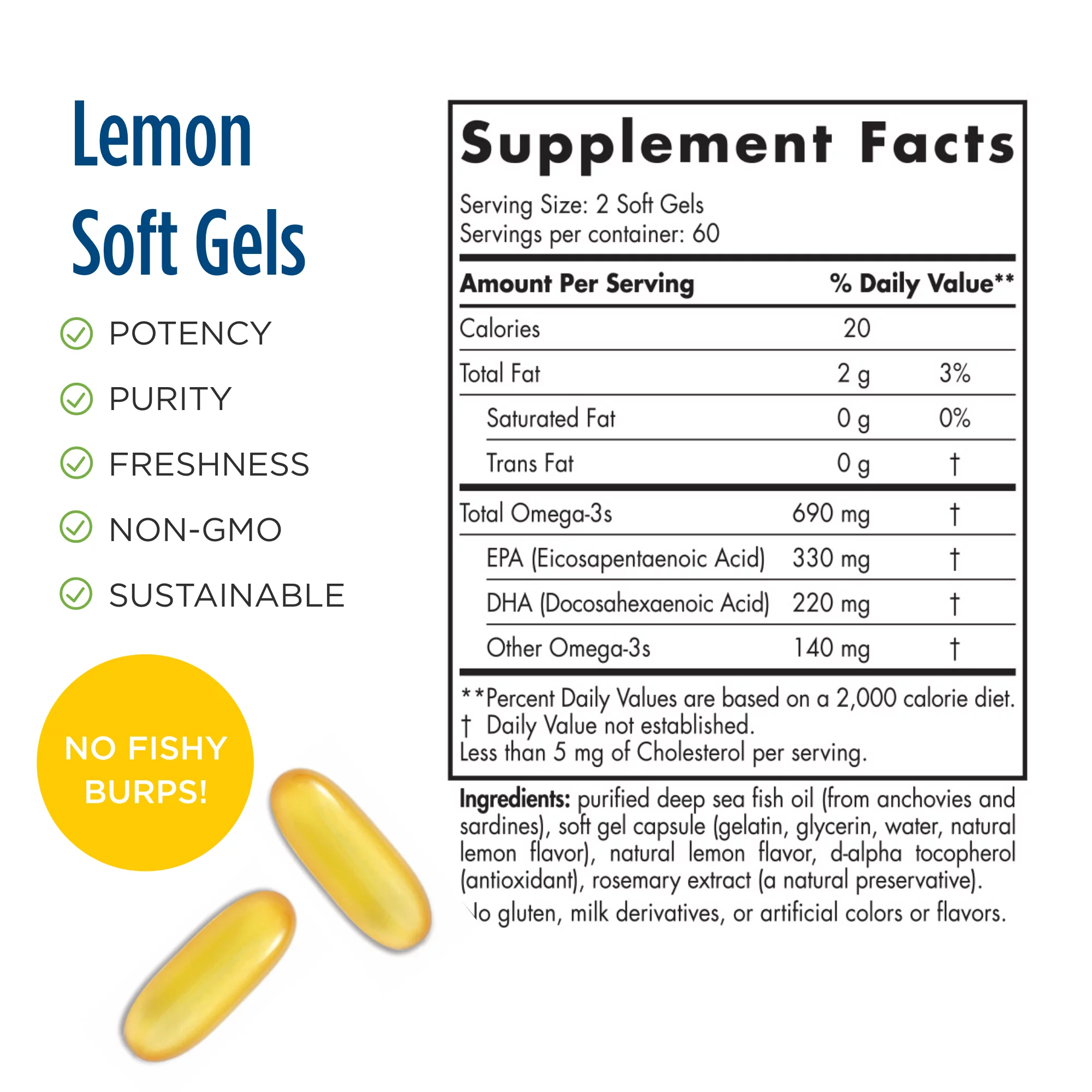 Nordic Naturals Omega-3 Softgels, Lemon, 690 mg, Fish Oil, 120 Ct