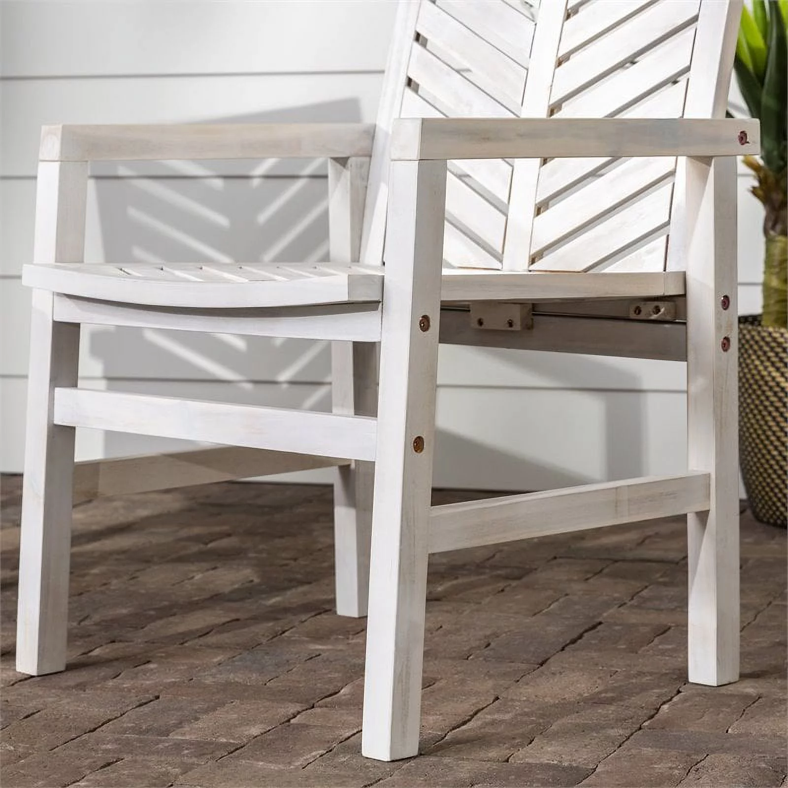 Walker Edison Vincent Solid Wood Patio Chair in White Wash (Set of 2)