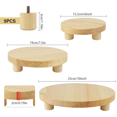 Wooden Plant Stands,Wood Risers Indoor Outdoor for Decor,Wooden Stool Display Stand for Home Table Bathroom Kitchen,Round Brown,3PCS