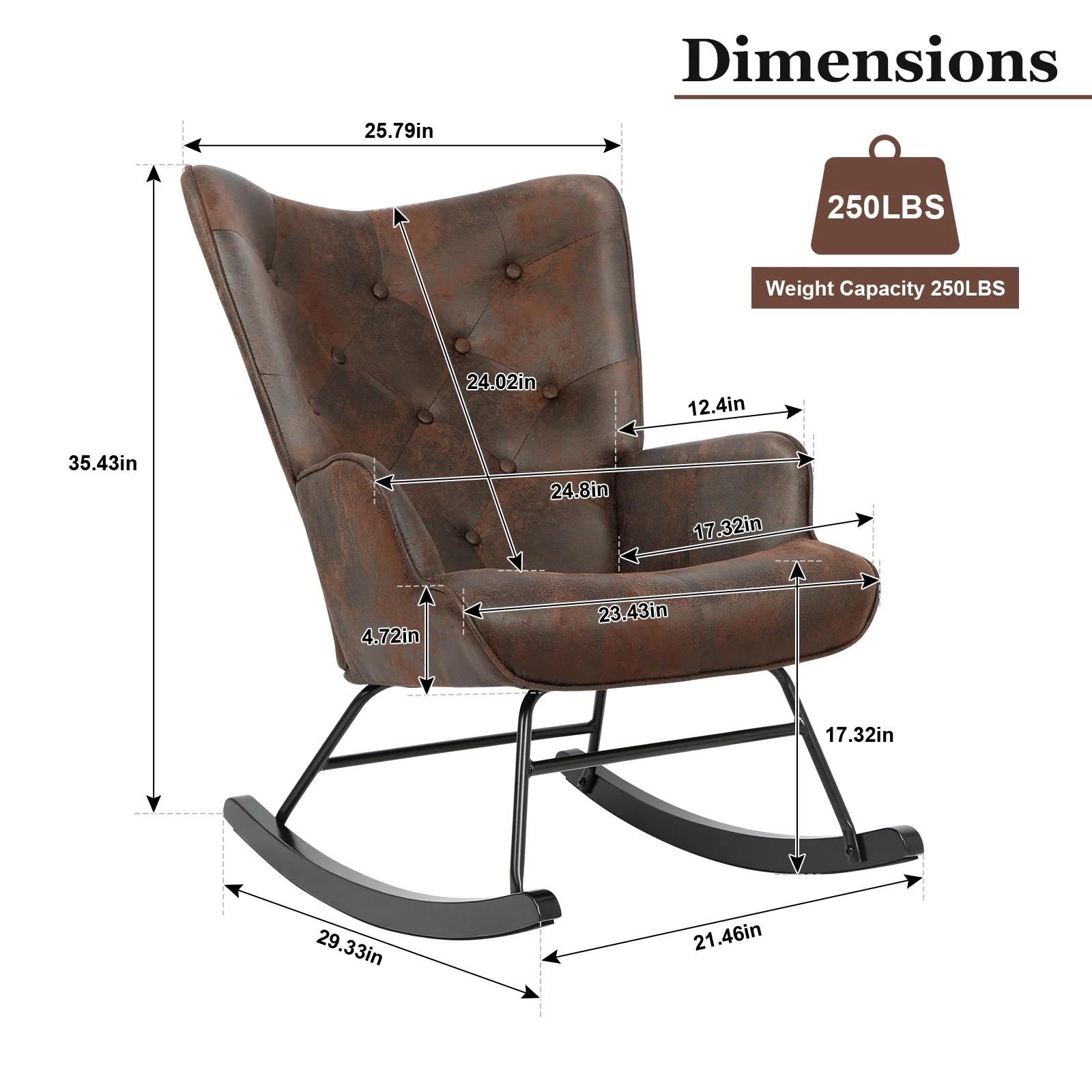 Black Modern Rocker Glider Chair with Polyester Fabric - Rocking Chair with Wooden Base, High Backrest, Armrests, Padded Seat - Comfortable Upholstered Accent Chair for Living Room, Bedroom, Office