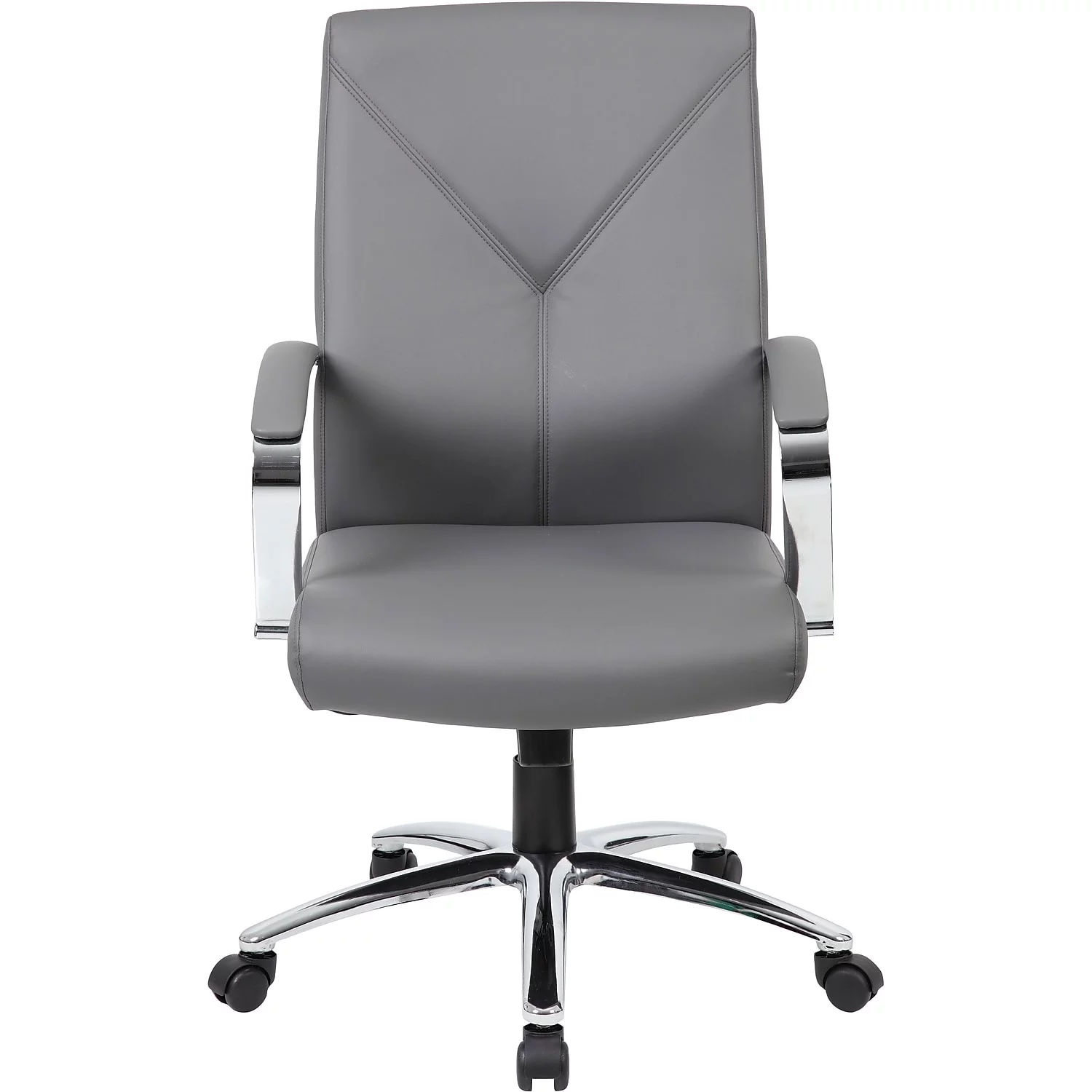 Boss Office Products B10101-GY LeatherPlus Executive Chair with Silver Accent, Grey