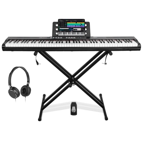 STRICH 88 Key Digital Piano Full Size Electric Keyboard with Semi-Weighted Sensitive Keys, Portable Electric Piano Set With Piano Stand, Sustain Pedal, Headphones, Music Rest, Black, SEP-150