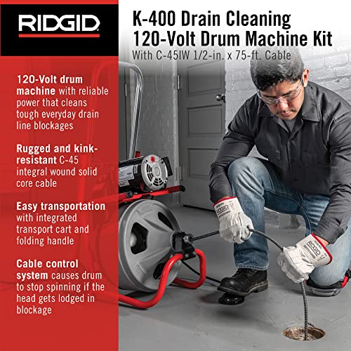 RIDGID 26998 Model K-400 Drain Cleaning 120-Volt Drum Machine Kit with C-45IW 1/2
