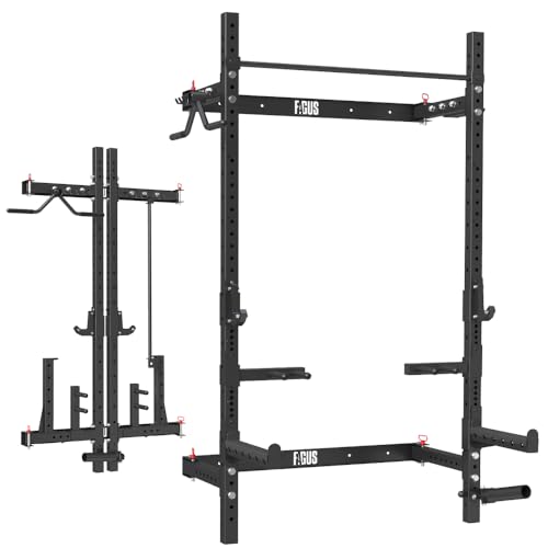 2.36'' x 2.36'' Folding Squat Rack Wall Mounted with Adjustable Pull-Up Bar, J-Hooks,Safety Arm,Dipping bar，with Simth System