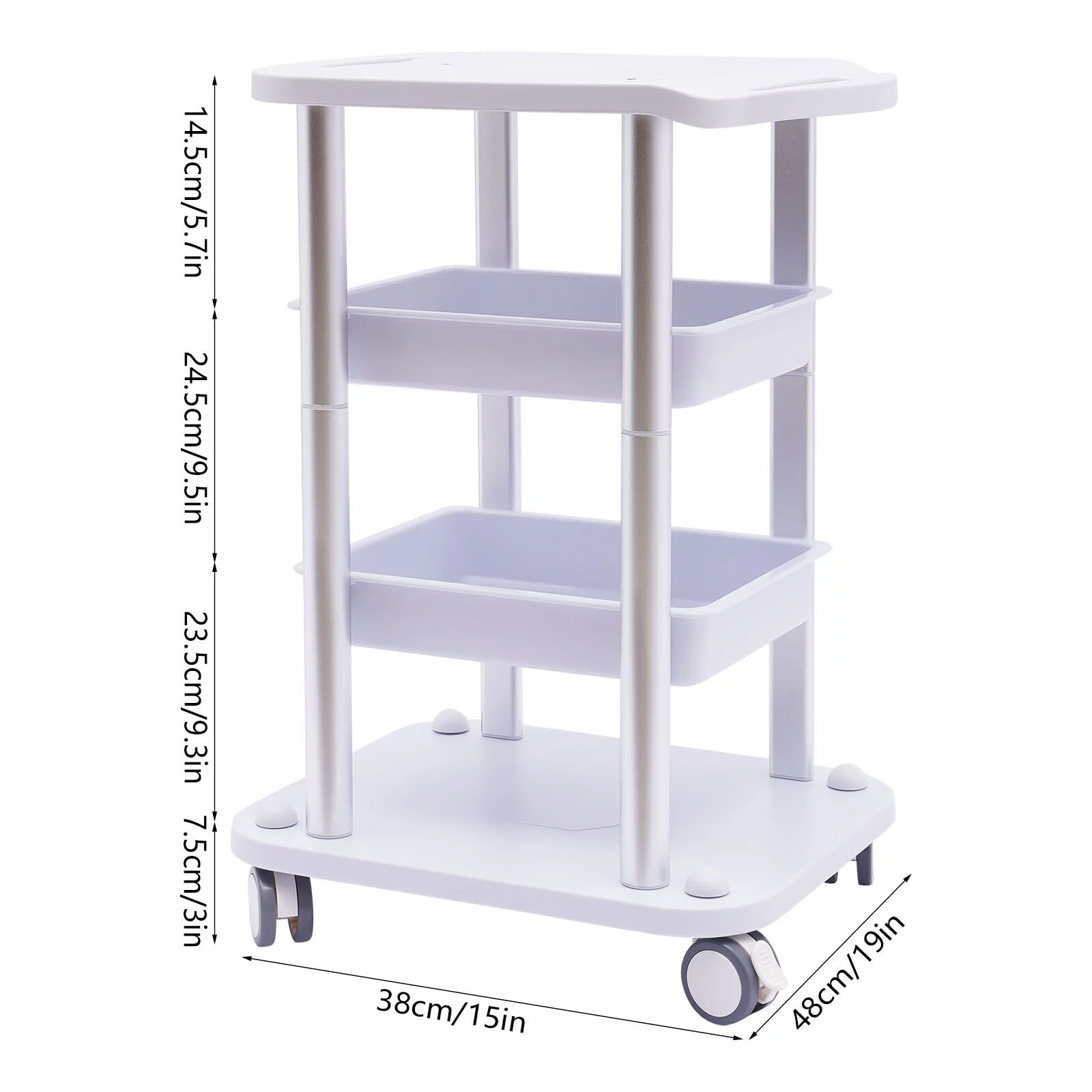 Salon Trolley Cart 4 Layers Tray Beauty Instrument Storage Rolling Cart with Wheels