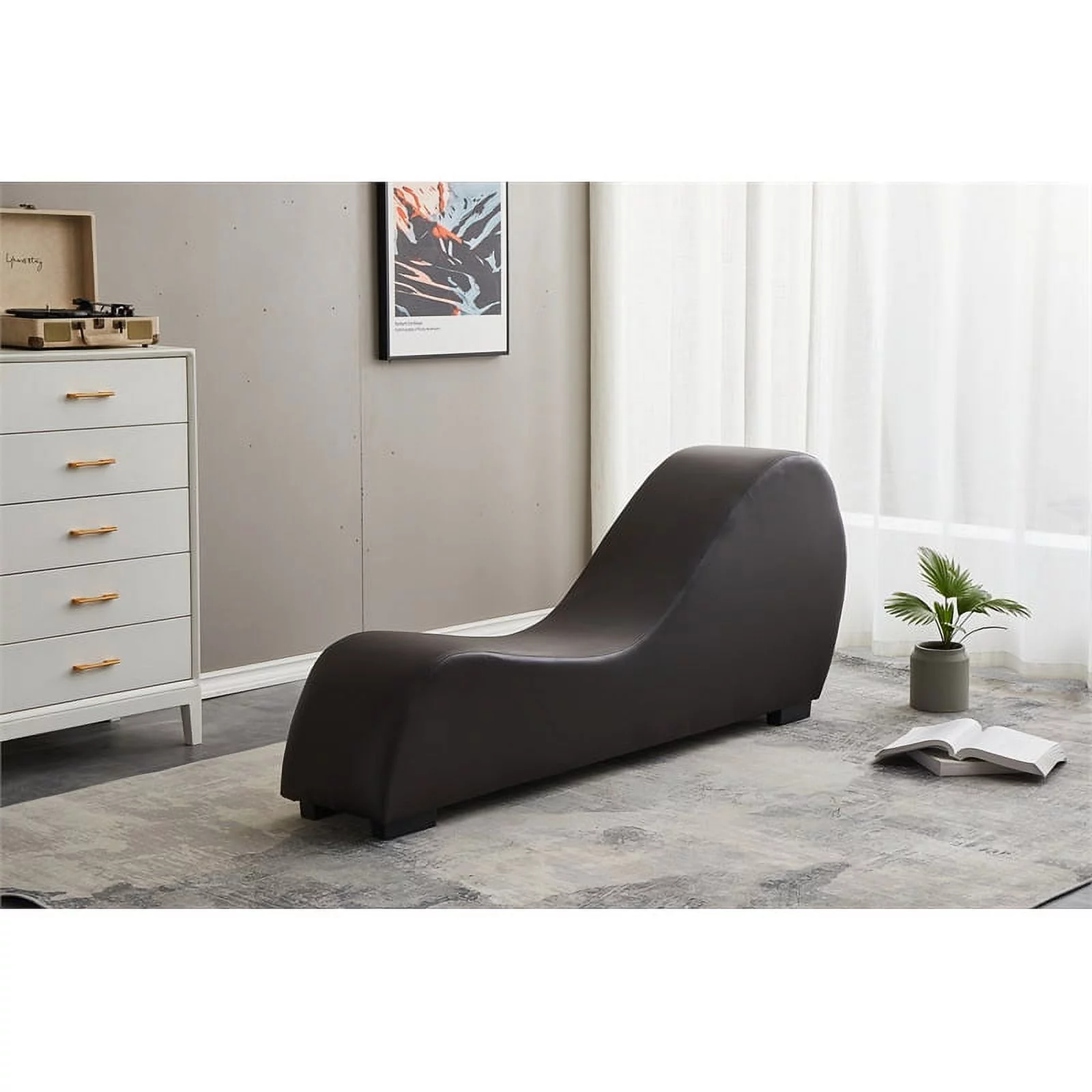 Bowery Hill Modern Faux Leather Yoga Relaxing Chaise in Brown