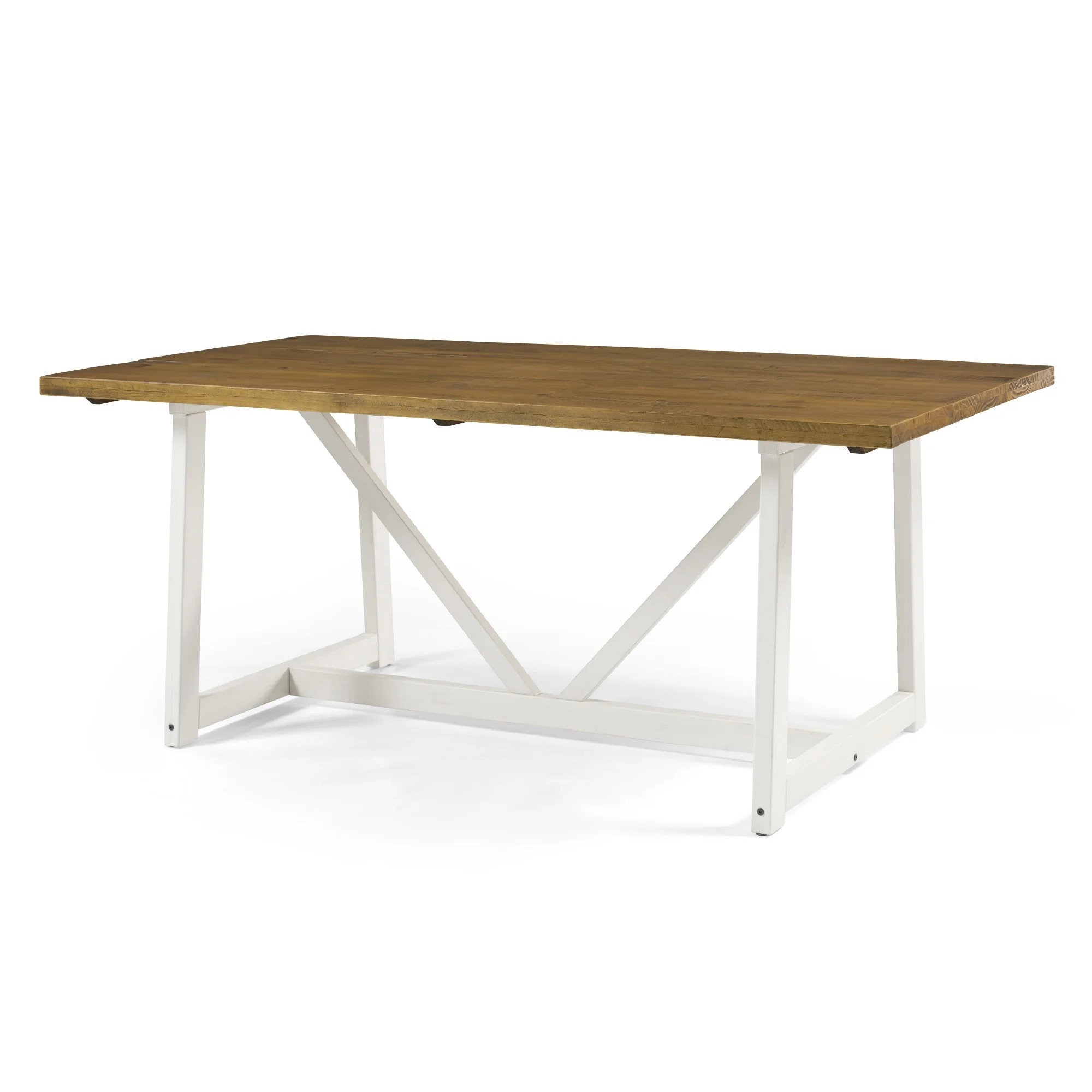 Walker Edison Modern Solid Wood Trestle Dining Table, Rustic Oak/White
