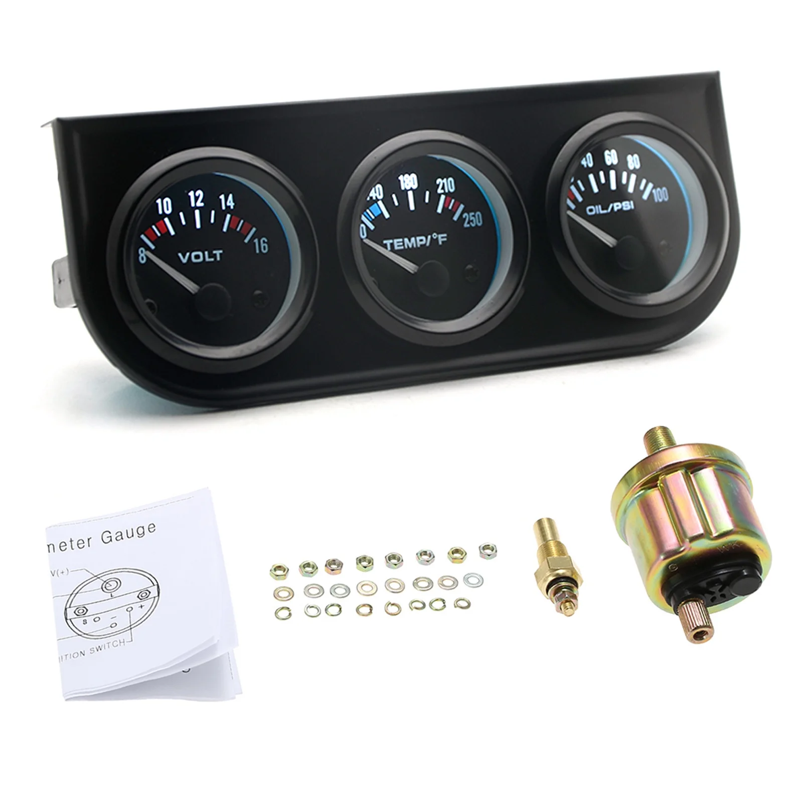 Triple Gauge Kit - 3-in-1 Car Meter for Voltage, Water Temperature, and Oil Pressure - 52mm Gauges for Monitoring Your Vehicle’s Vital Signs