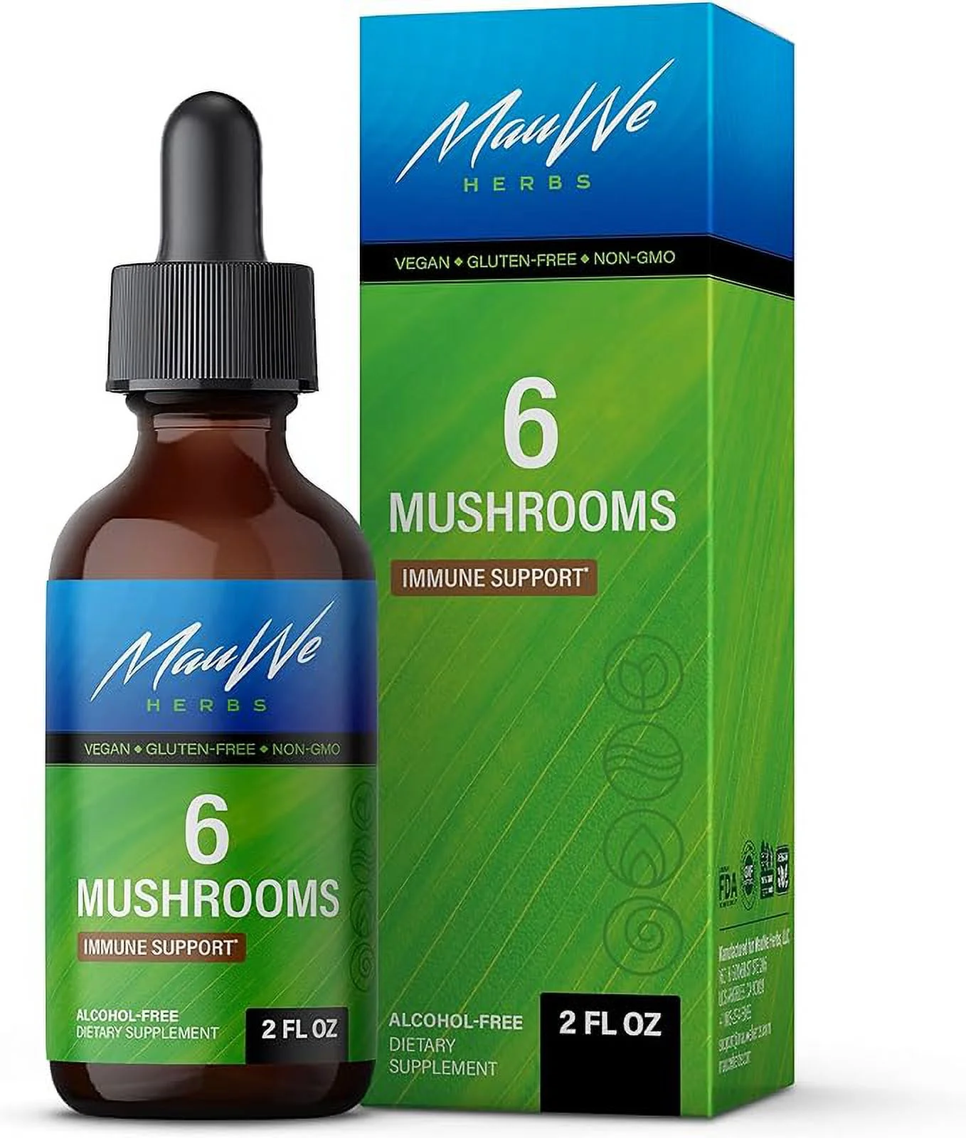 MAUWE HERBS 6 Mushrooms Supplement - Mushroom Complex Liquid Drops with Lions Mane, Cordyceps Extract, Reishi, Shiitake, Turkey Tail & Chaga - Immune System Booster, Mental Clarity, Focus